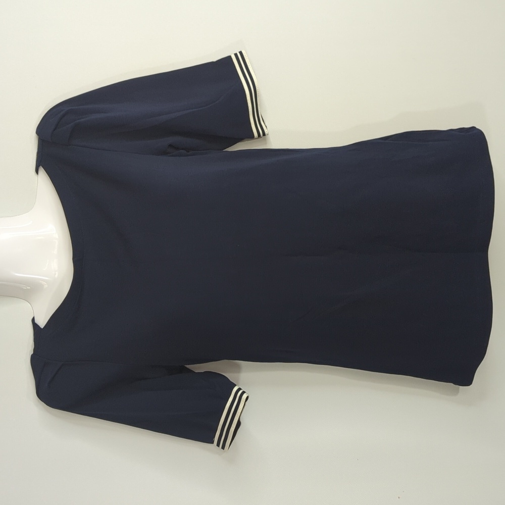 Lauren Ralph Lauren Navy Puff Sleeve Cotton Top Women's Small Coastal Nautical - Picture 1 of 7